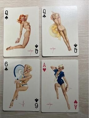 4-Vargas Girls Playing Card ~ 1950's ~ Green & Orange Back ~ NOS